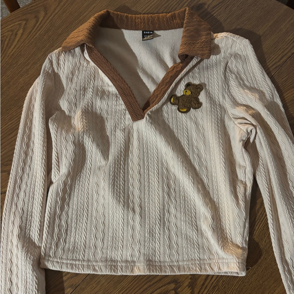 Cropped long sleeve collar shirt